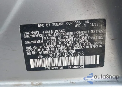 2022 Subaru Crosstrek Sport z USA, uszkodzony, nr VIN JF2GTHSC4NH268328